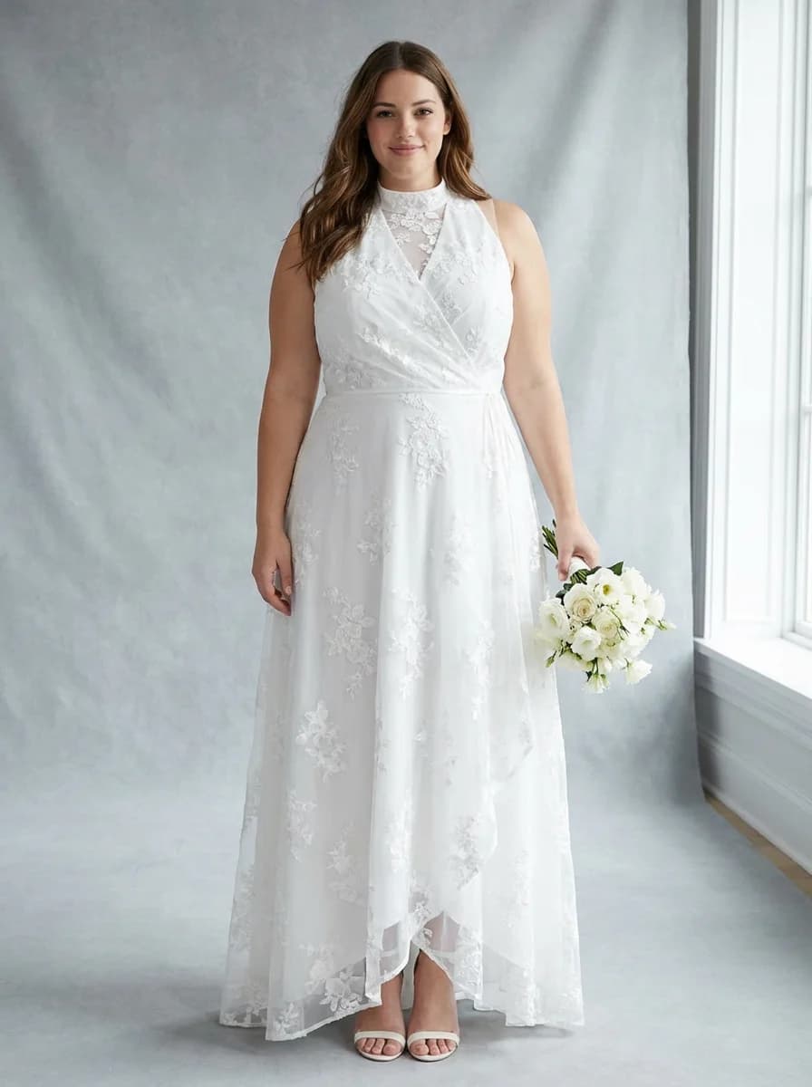 Wrap & Asymmetric dress with High Neckline neckline