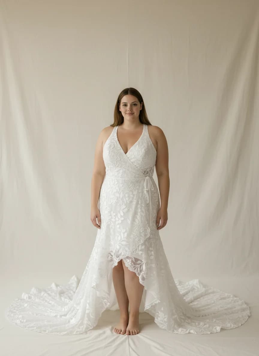 Wrap & Asymmetric dress with High-Low and Halter neckline