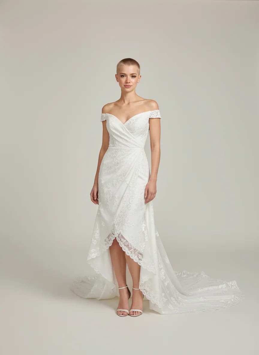 Wrap & Asymmetric dress with Knee Length and Off Shoulder neckline