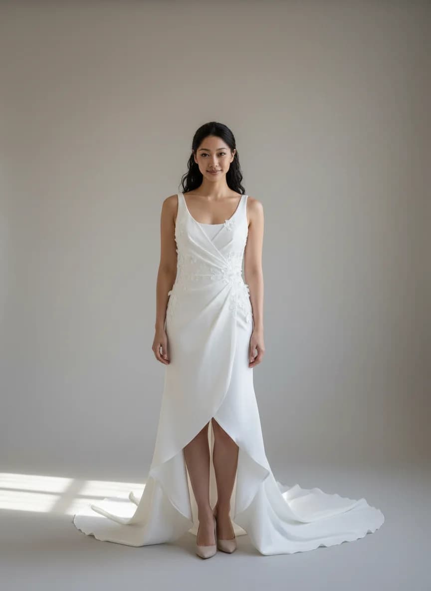 Wrap & Asymmetric dress with Knee Length and Scoop neckline