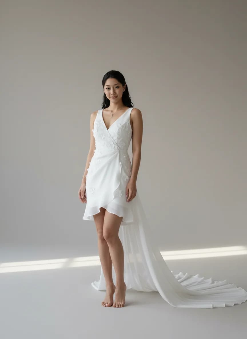 Wrap & Asymmetric dress with Mini and V-Neck neckline