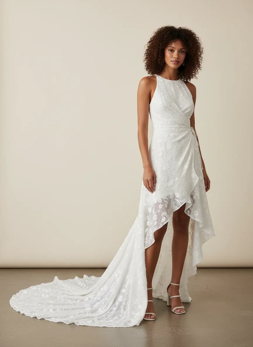 Wrap & Asymmetric dress with Mini and High Neckline neckline