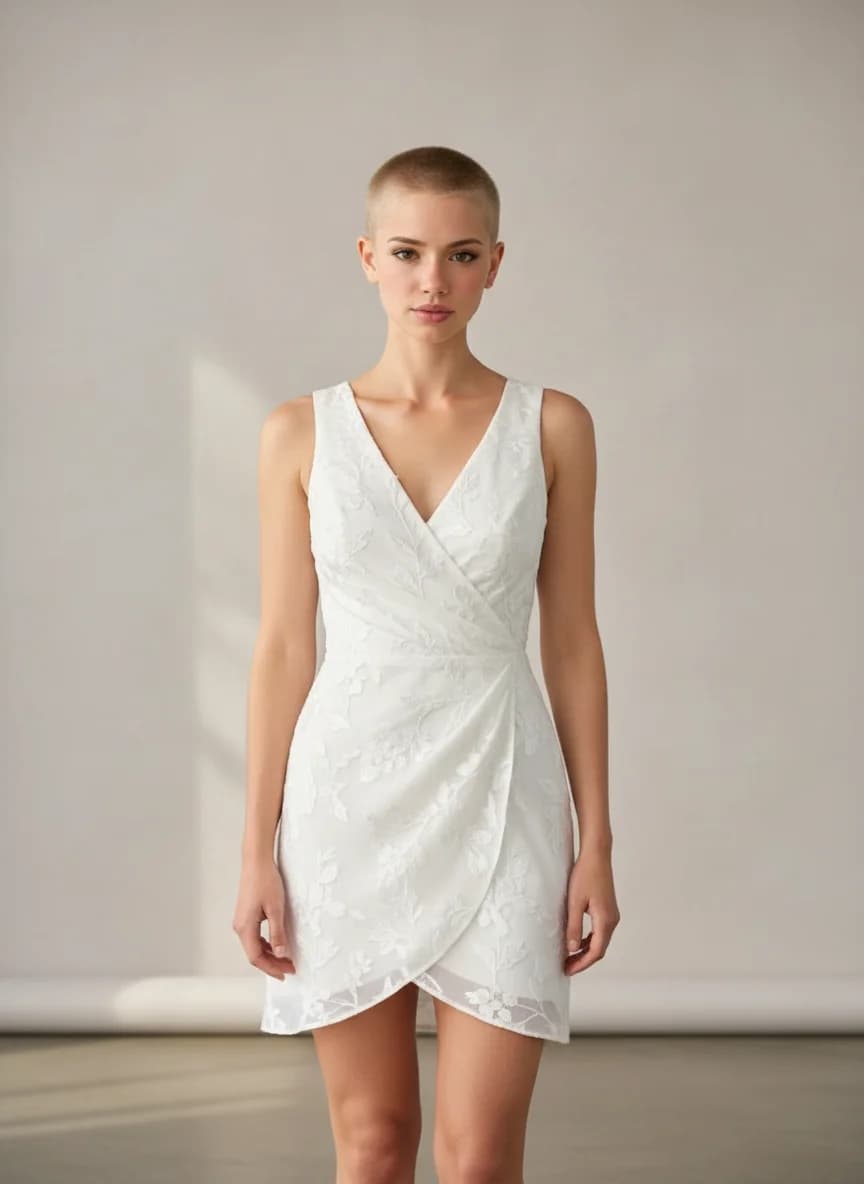 Wrap & Asymmetric dress with Mini and Illusion neckline
