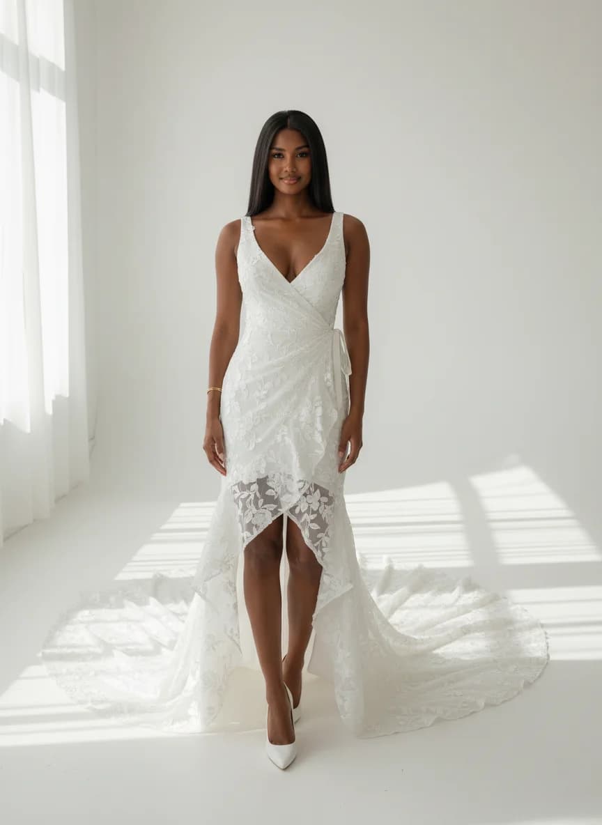 Wrap & Asymmetric dress with Mini and Scoop neckline