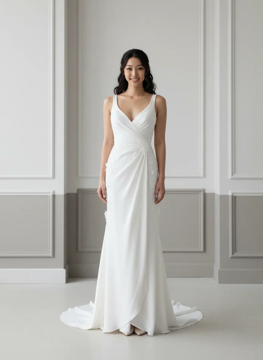Wrap & Asymmetric dress with Sweep Train and Sweetheart neckline
