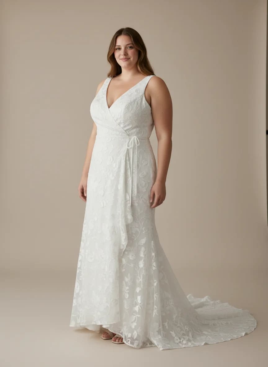 Wrap & Asymmetric dress with Sweep Train and Illusion neckline