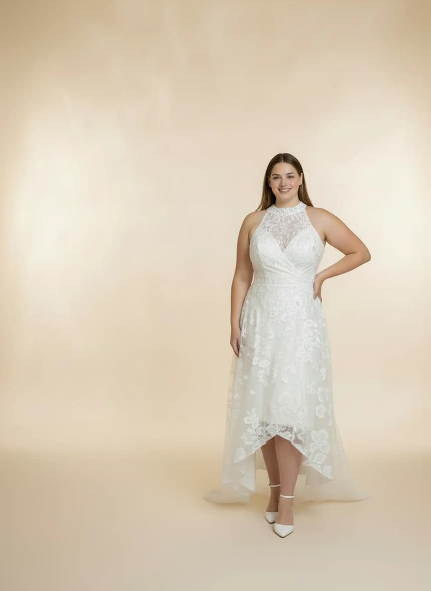 Wrap & Asymmetric dress with Tea Length and High Neckline neckline