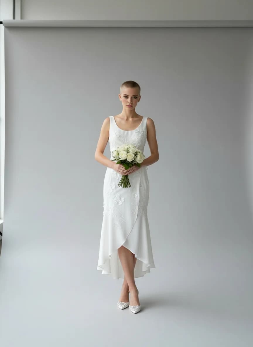 Wrap & Asymmetric dress with Tea Length and Scoop neckline