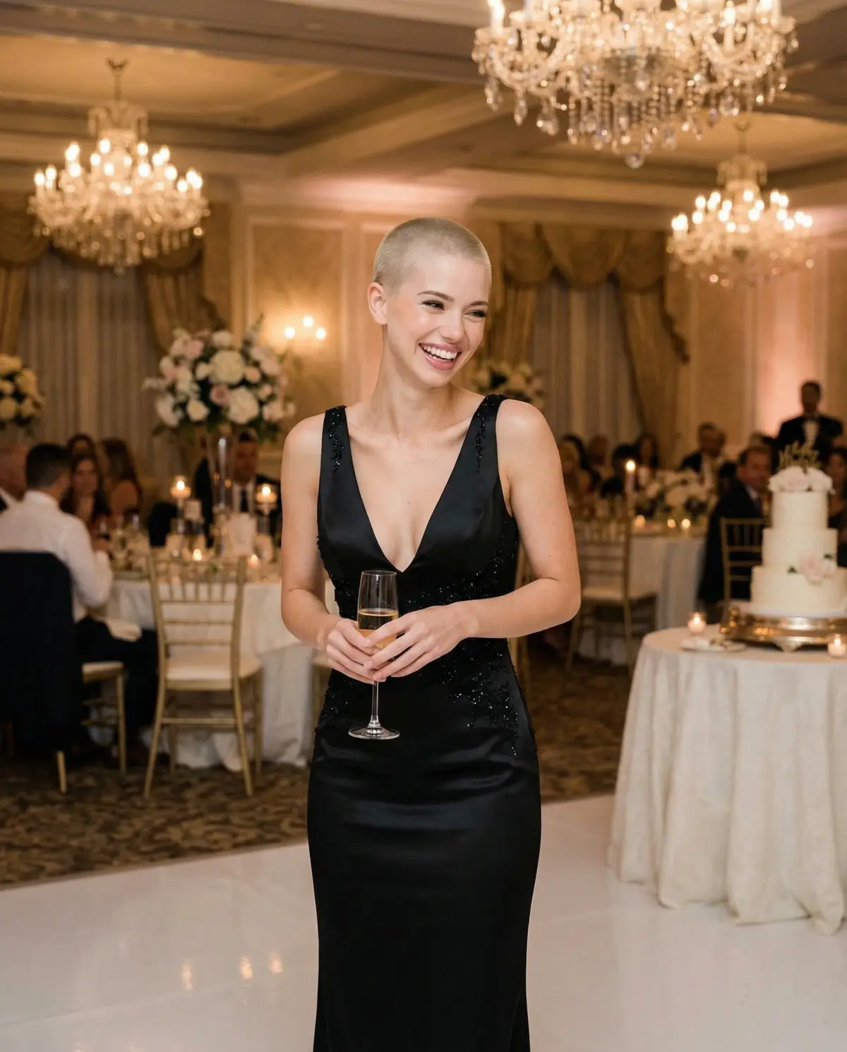 Sleek black column dress โ minimalist bridal style for 2026