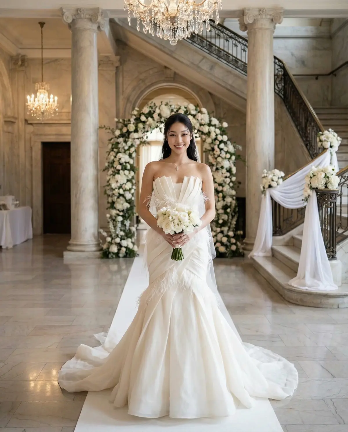 Ivory trumpet corset wedding dress with dramatic fitted silhouette