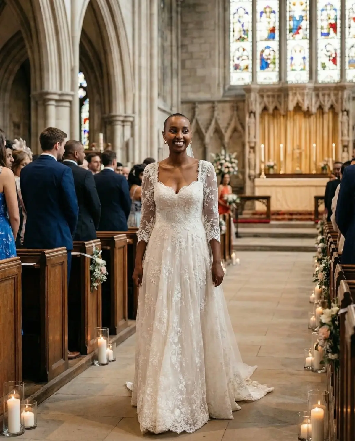 Off-white A-line corset wedding gown with structured romantic bodice