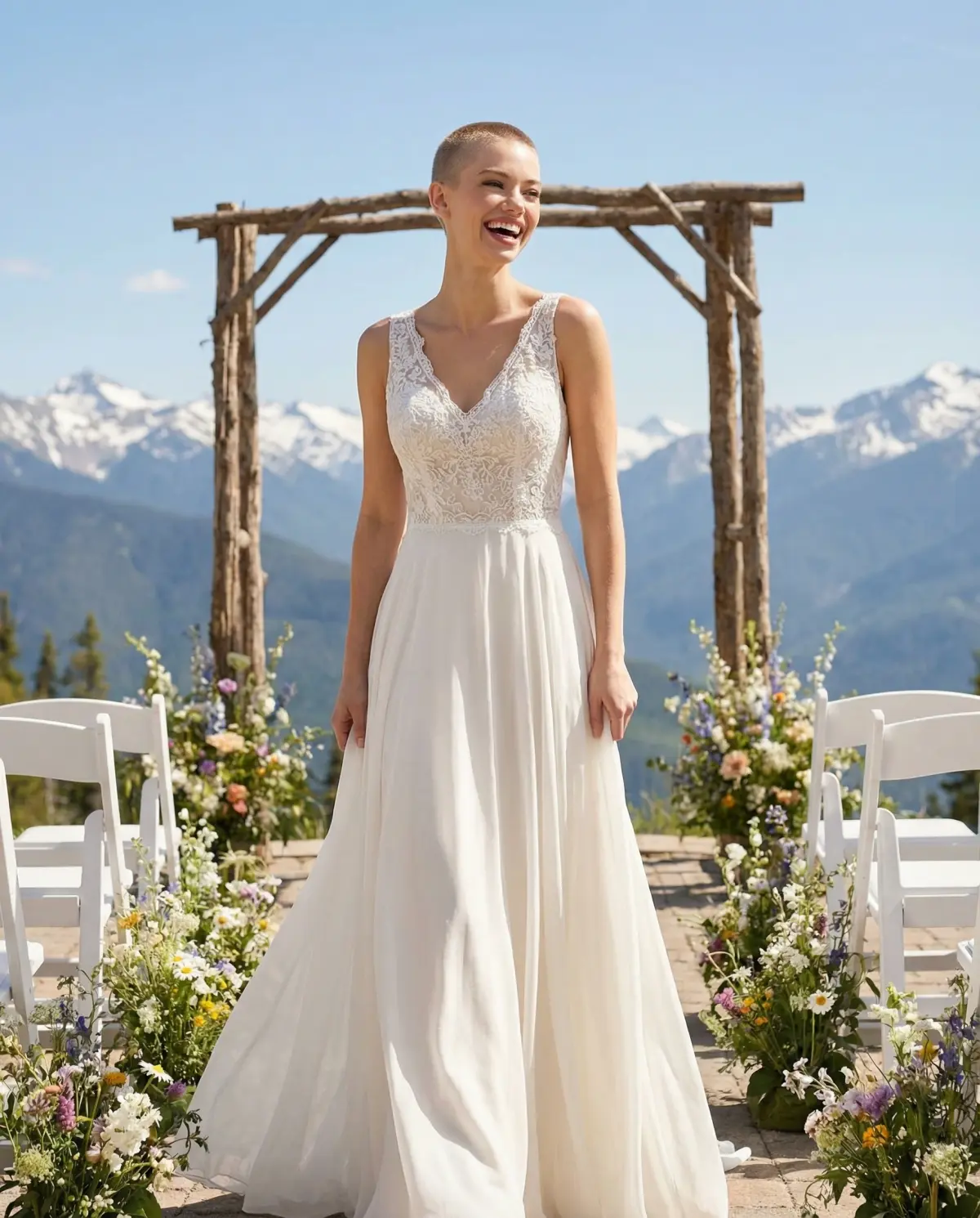 Ivory A-line gown with flowing silhouette for adventure elopement