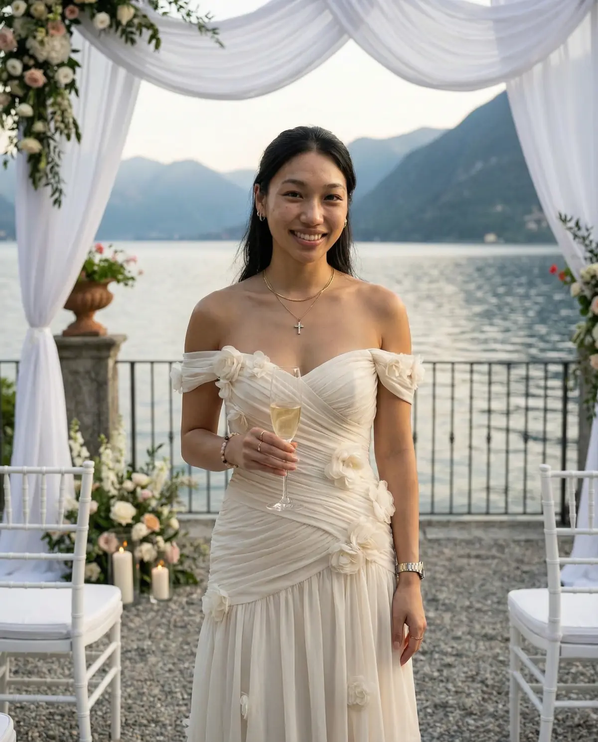 Off-white fit and flare elopement dress for destination wedding