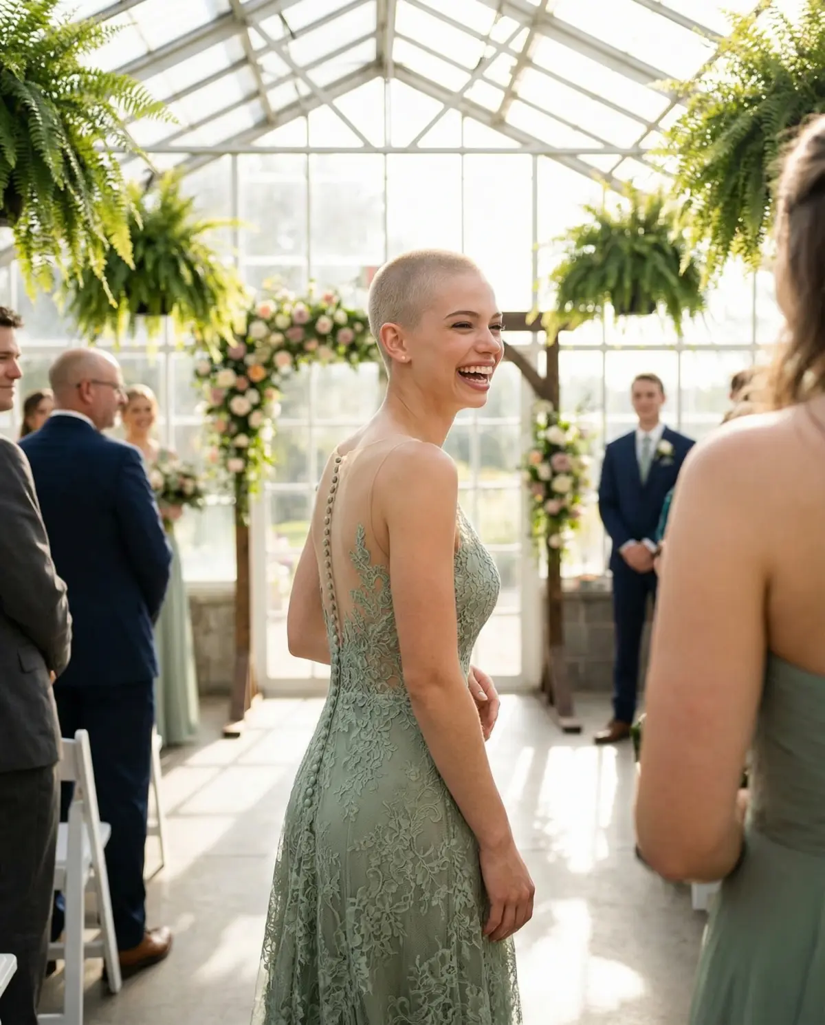 Sage green A-line dress with flowing silhouette for versatile wedding guest style