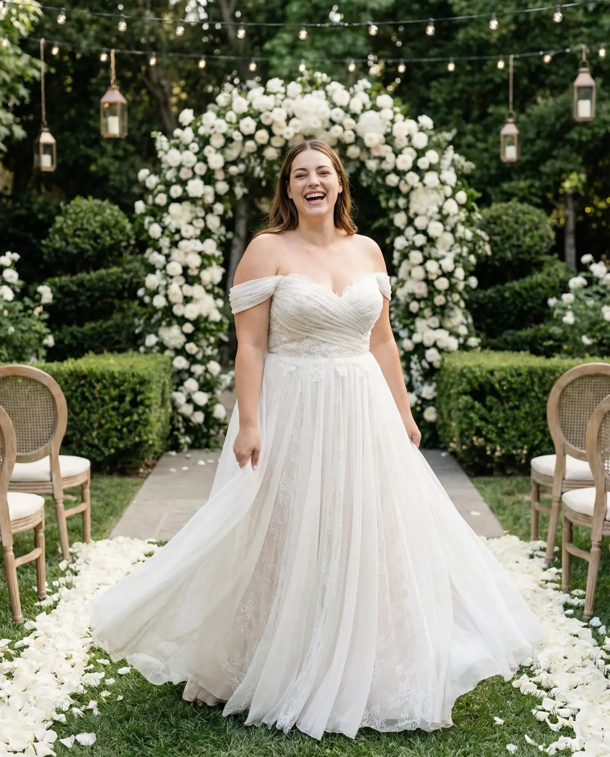 Lavender A-line wedding dress with flowing romantic silhouette