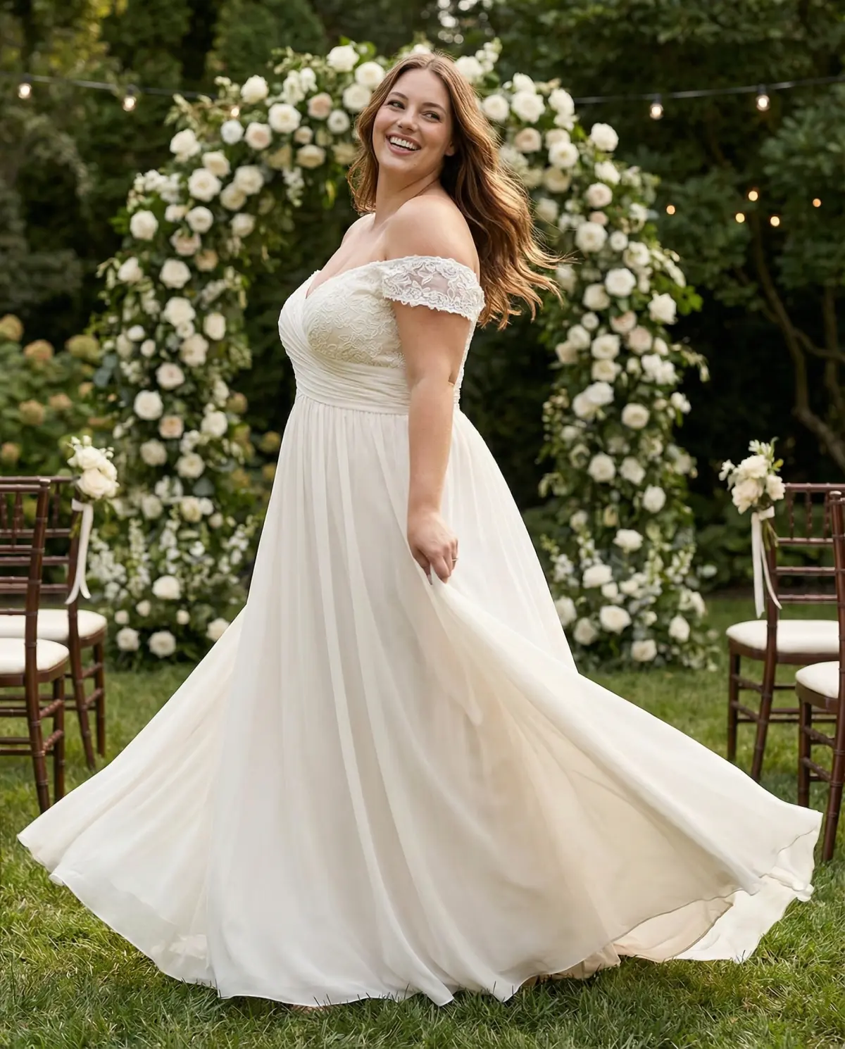 Lavender A-line gown offering soft ethereal bridal style