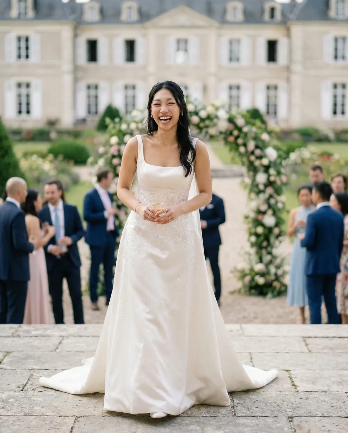 Plum fit and flare wedding dress showcasing moody elegant style