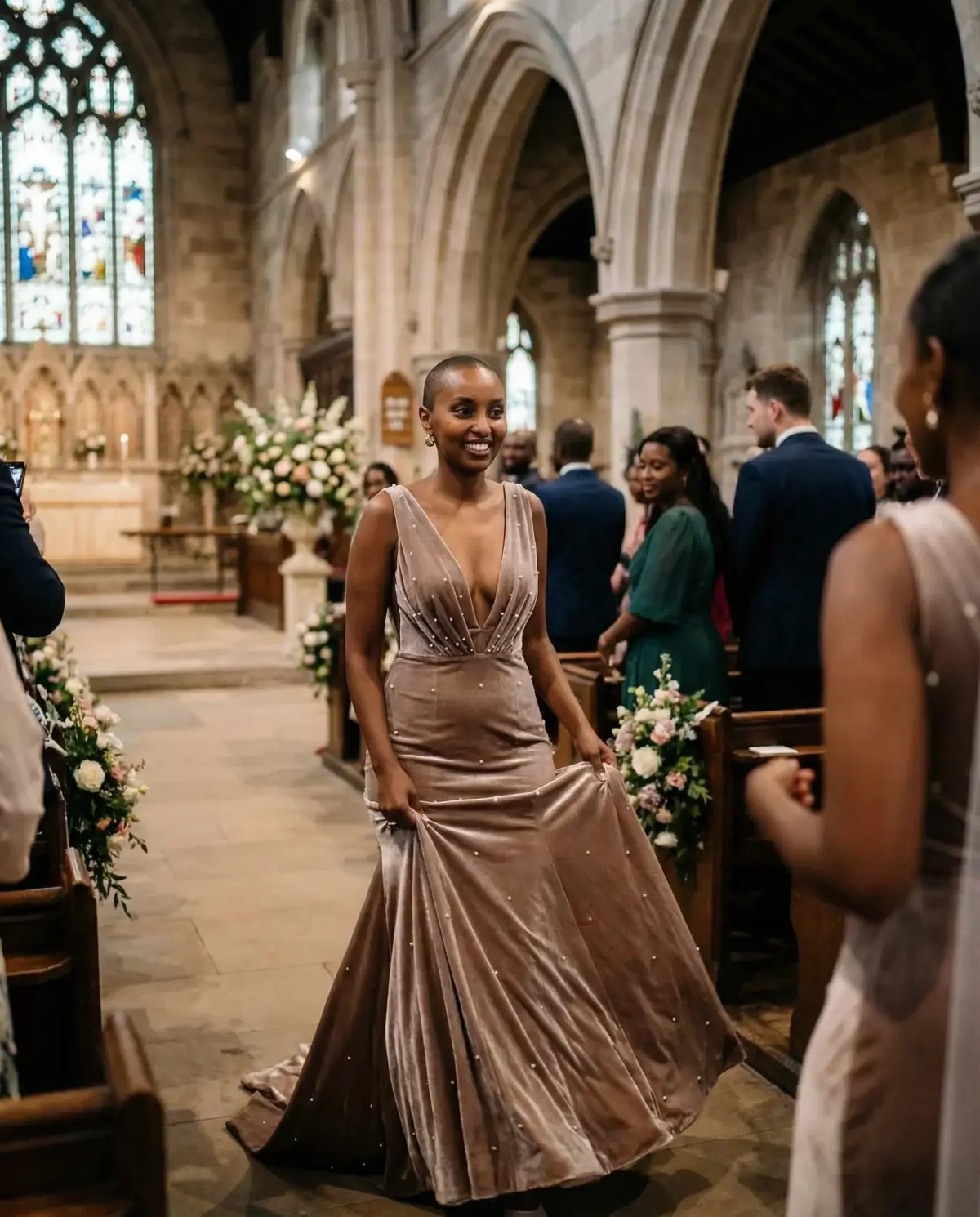 Deep plum mermaid wedding gown for dramatic evening ceremony