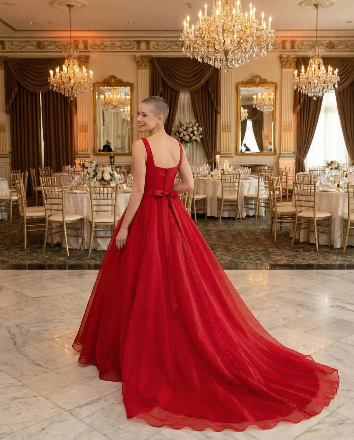 Bold red ball gown perfect for dramatic formal wedding ceremony