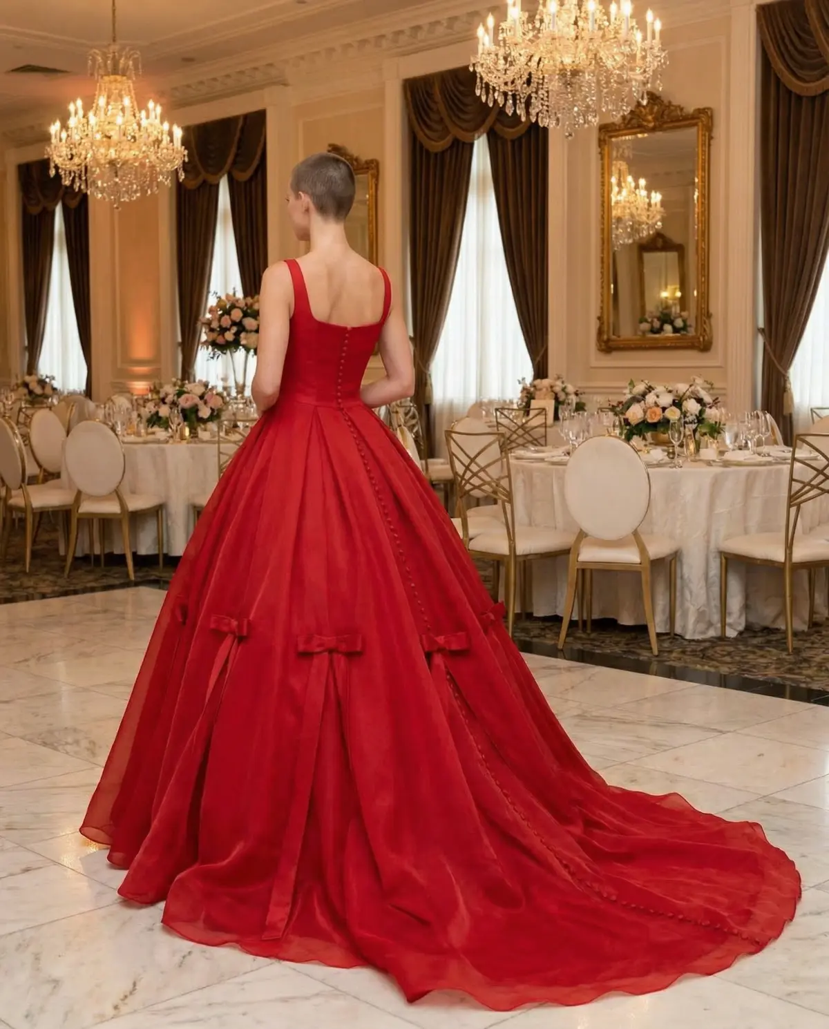 Red ball gown with princess silhouette for statement bridal look