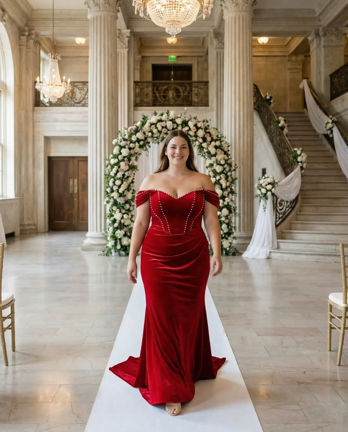 Red fit and flare wedding dress with elegant fitted silhouette