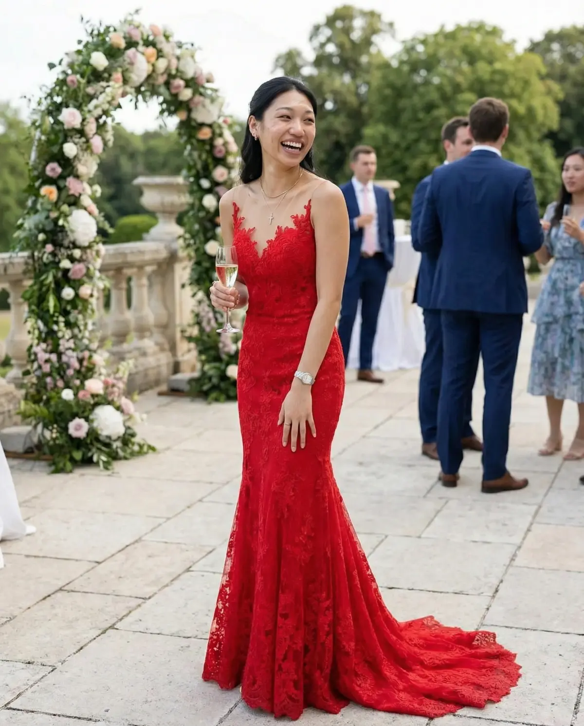 Red mermaid dress offering sleek sophisticated wedding style