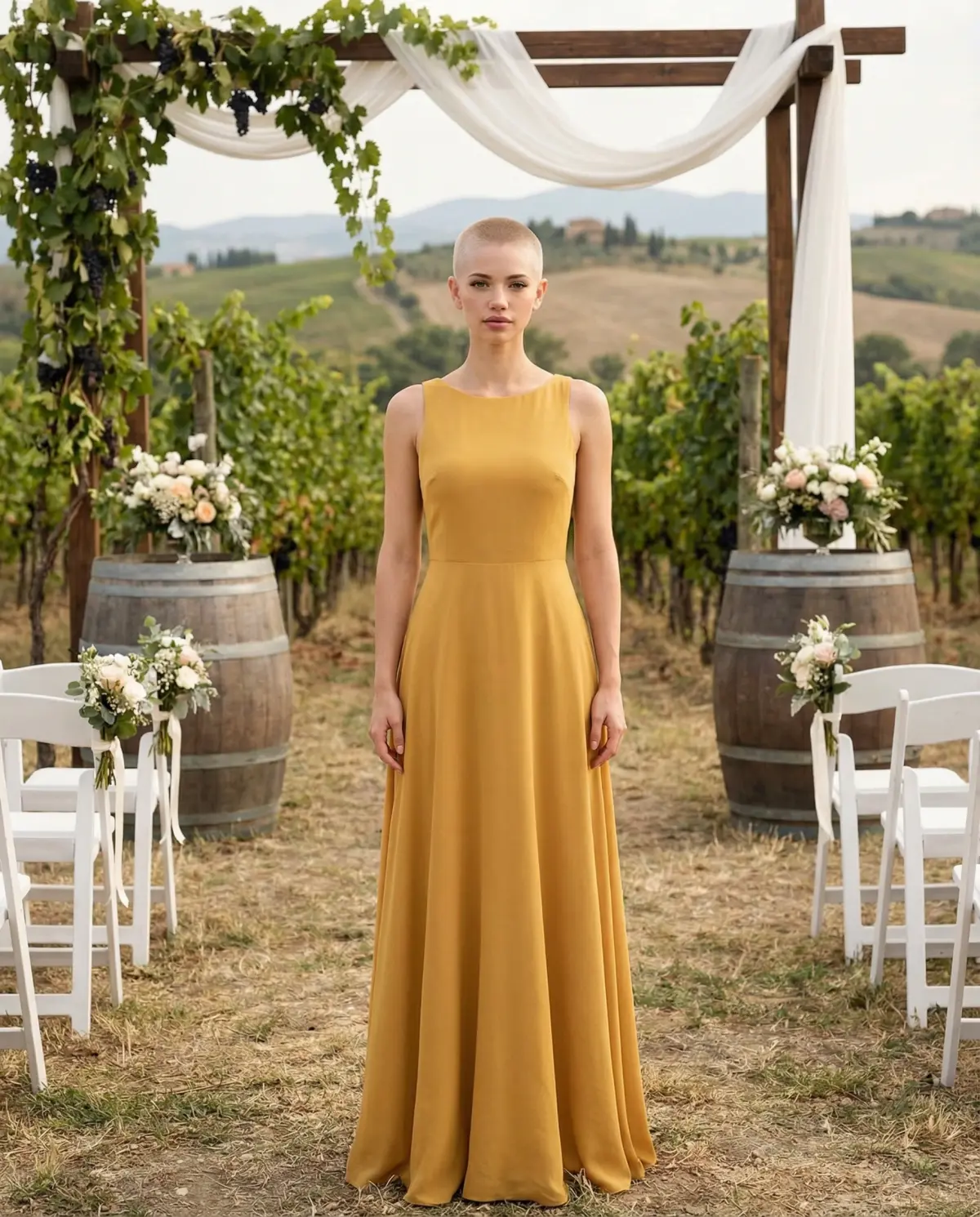 Mustard maxi dress for rustic wedding